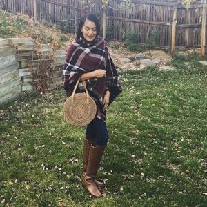 Koton Plaid Burgundy Shrug Blanket Scarf OSFM